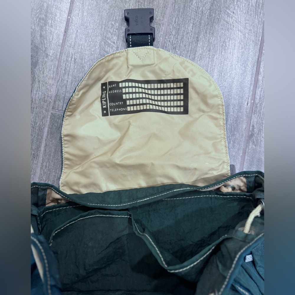 Vintage Kipling Medium Drawstring Green Nylon Bac… - image 4